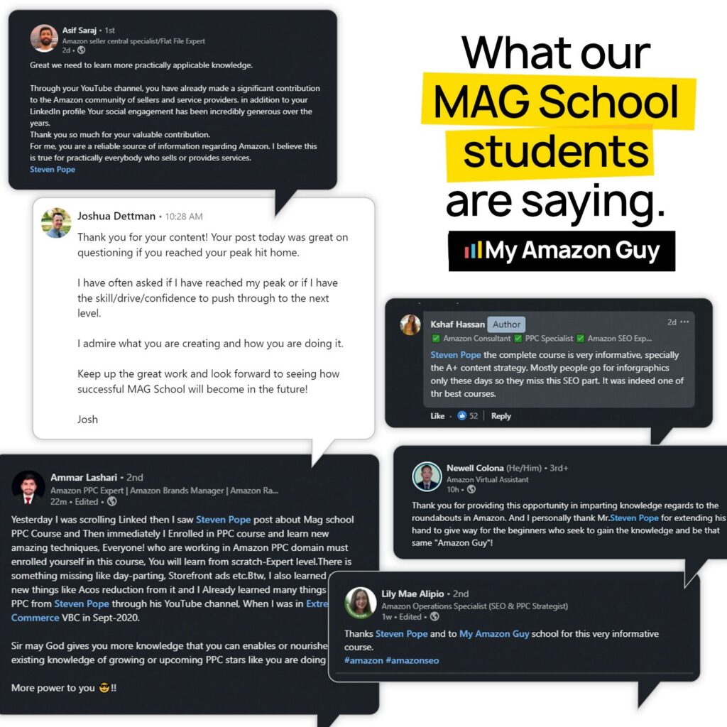 History of My Amazon Guy - What Our MAG School students are saying - MAG School